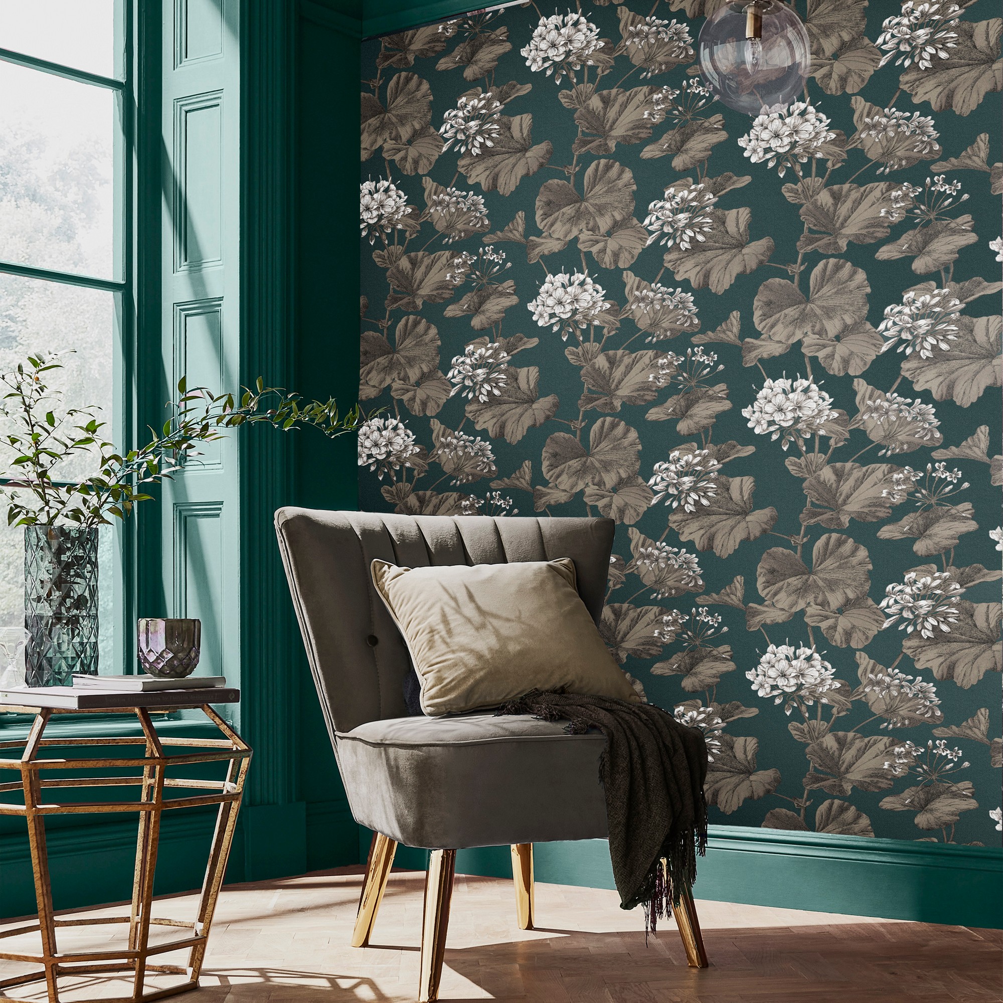 Florentia Floral Wallpaper 118007 By Graham Brown In Emerald Green